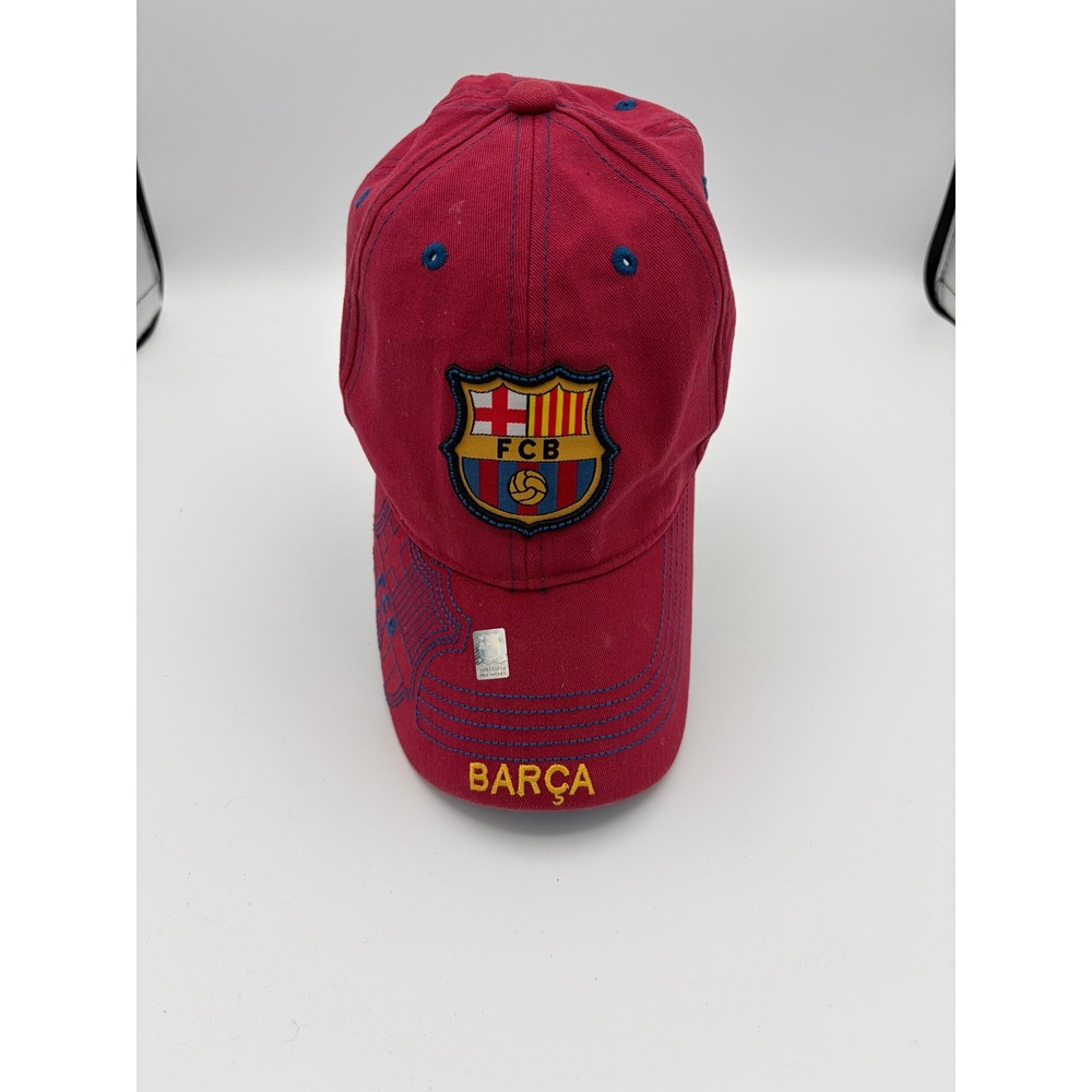 FC Barcelona Baseball Cap Mens OSFM Red Embroidered Logo Adjustable Strap Hat